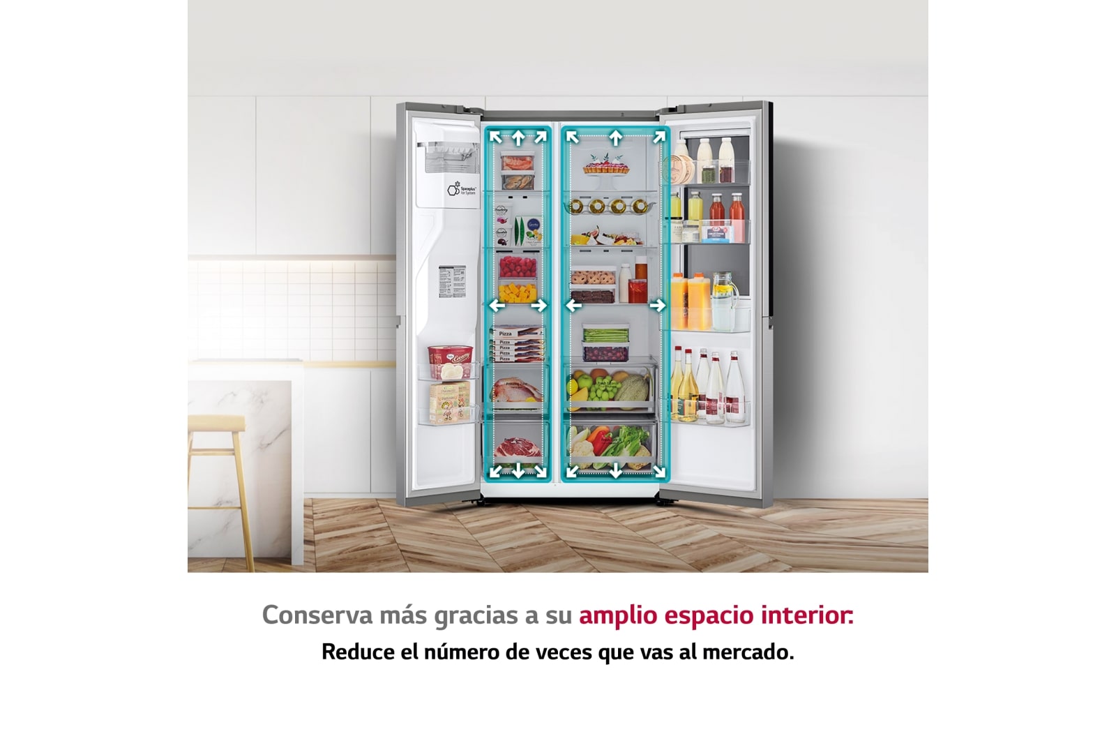 LG Frigorífico Side By side , Serie 800, Instaview Door-In-Door, Clasificación E, 635 L, GSXV80PZLE