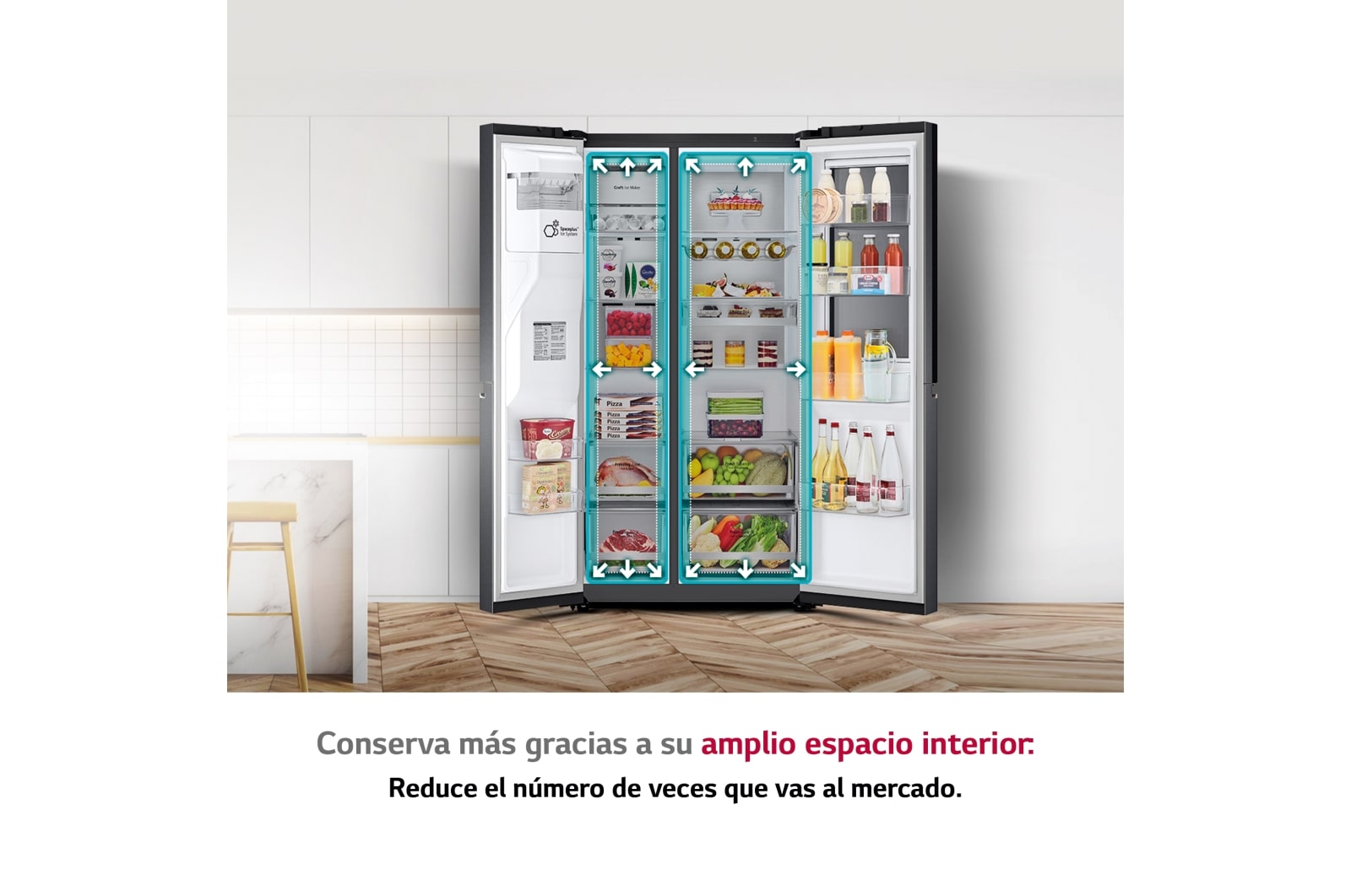 LG Frigorífico Americano Instaview Door-In-Door con Craft Ice, Clasificación E, 635 L, GSXV90MCDE