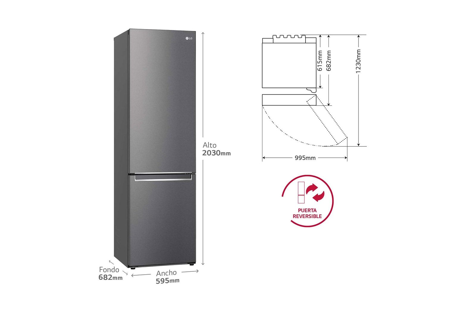 LG Frigorífico Combi 2m, Clasificación D, capacidad de 419l, Inox grafito , Serie P-600, GBP62DSNGN