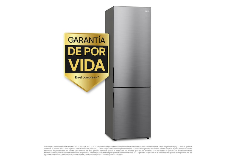LG Frigorífico Combi 2m, Clasificación B, capacidad de 419l, Inox grafito antihuellas, Serie P-600 , GBP62PZNBC