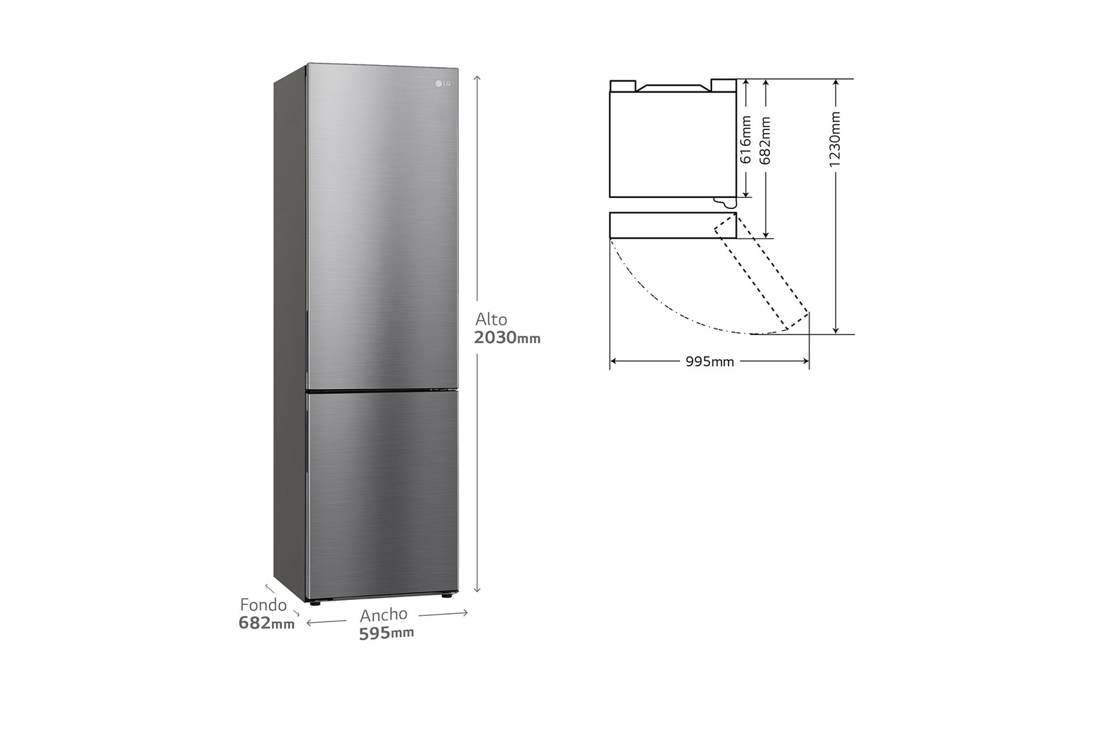 LG Frigorífico Combi 2m, Clasificación B, capacidad de 419l, Inox grafito antihuellas, Serie P-600 , GBP62PZNBC