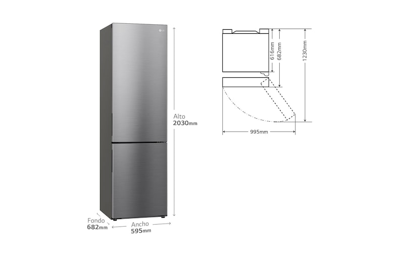 LG Frigorífico Combi 2m, Clasificación B, capacidad de 419l, Inox grafito antihuellas, Serie P-600 , GBP62PZNBC