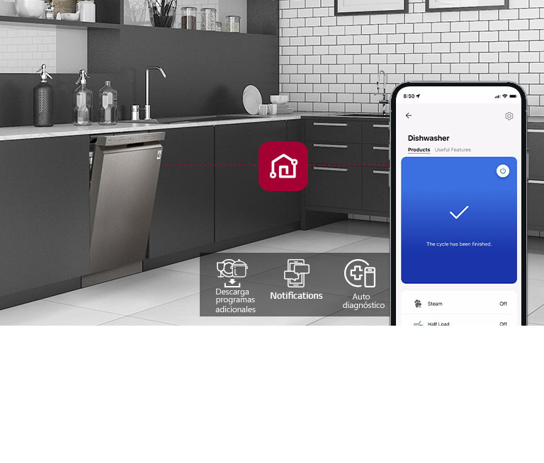 Lavavajillas con un móvil conectado