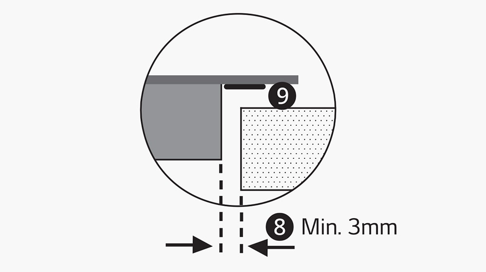 Esta imagen muestra el margen requerido para la instalación de la placa de inducción.