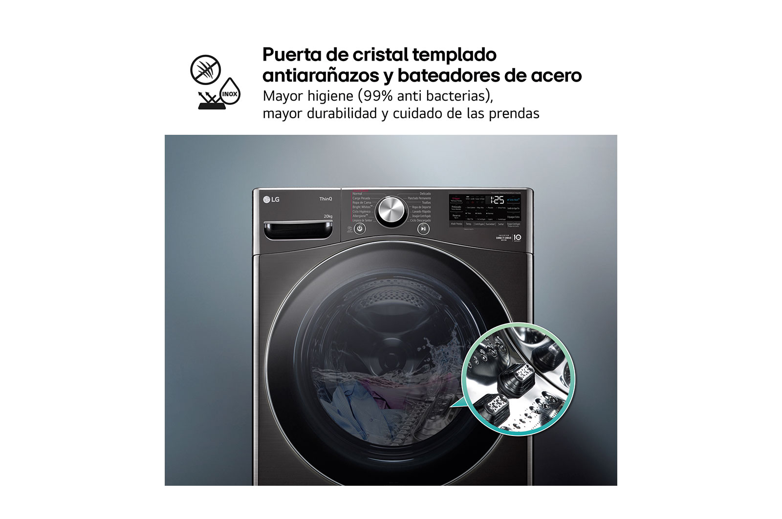 LG Lavadora inteligente AI Direct Drive. TurboWash 360º, 20kg ,  1000rpm B, Inox antihuellas, Serie XXL, F0P3CYV2E