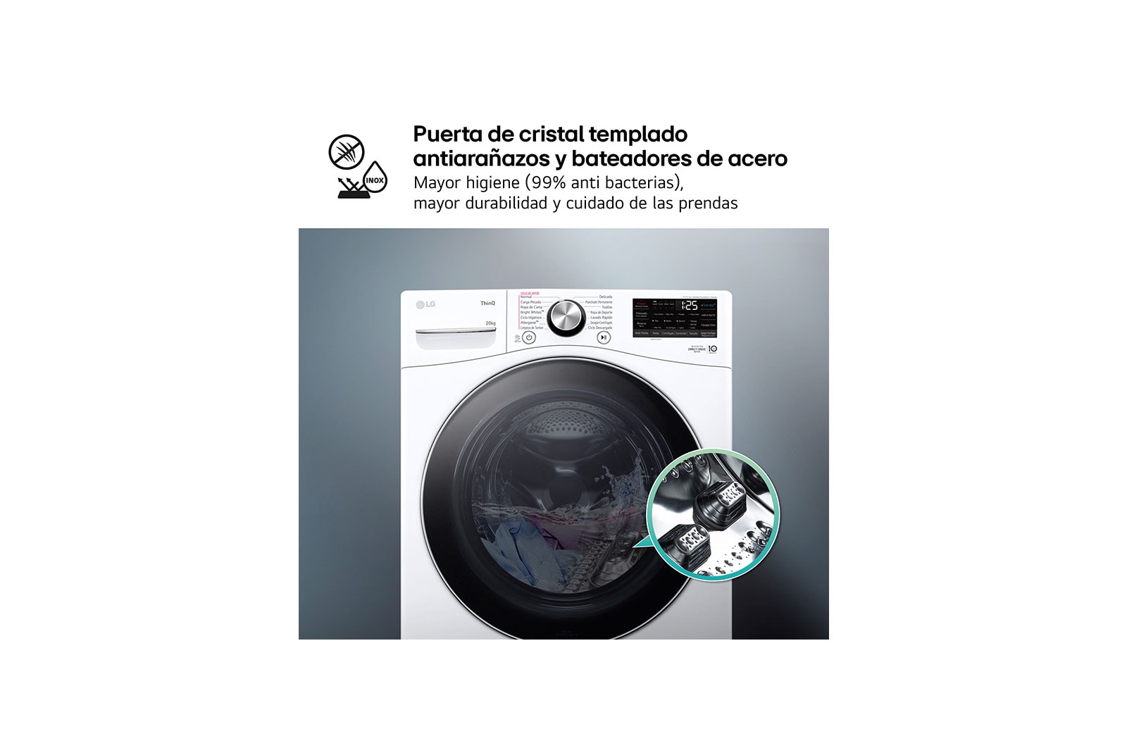 LG Lavadora inteligente AI Direct Drive. TurboWash 360º, 20kg ,  1000rpm B, Blanca, Serie XXL, F0P3CYV2W