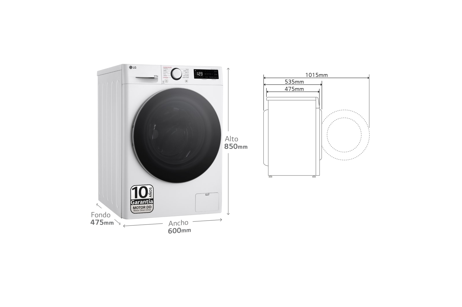 LG Lavasecadora inteligente AI Direct Drive TM, Vapor 9/5kg, 1200rpm,  Un 10% más eficiente que  A(lavado) /D(secado) Blanca, Serie Fondo especial 500 , F2DR5S09A1W