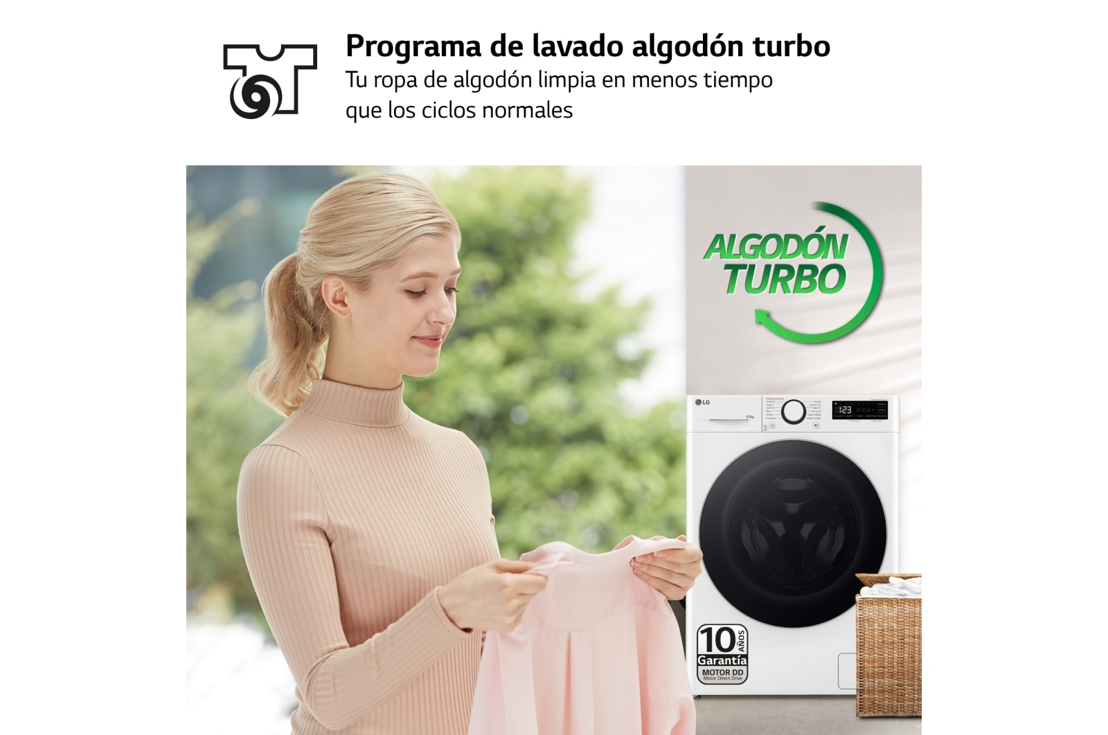 LG Lavasecadora inteligente AI Direct Drive TM, Vapor 9/5kg, 1200rpm,  Un 10% más eficiente que  A(lavado) /D(secado) Blanca, Serie Fondo especial 500 , F2DR5S09A1W