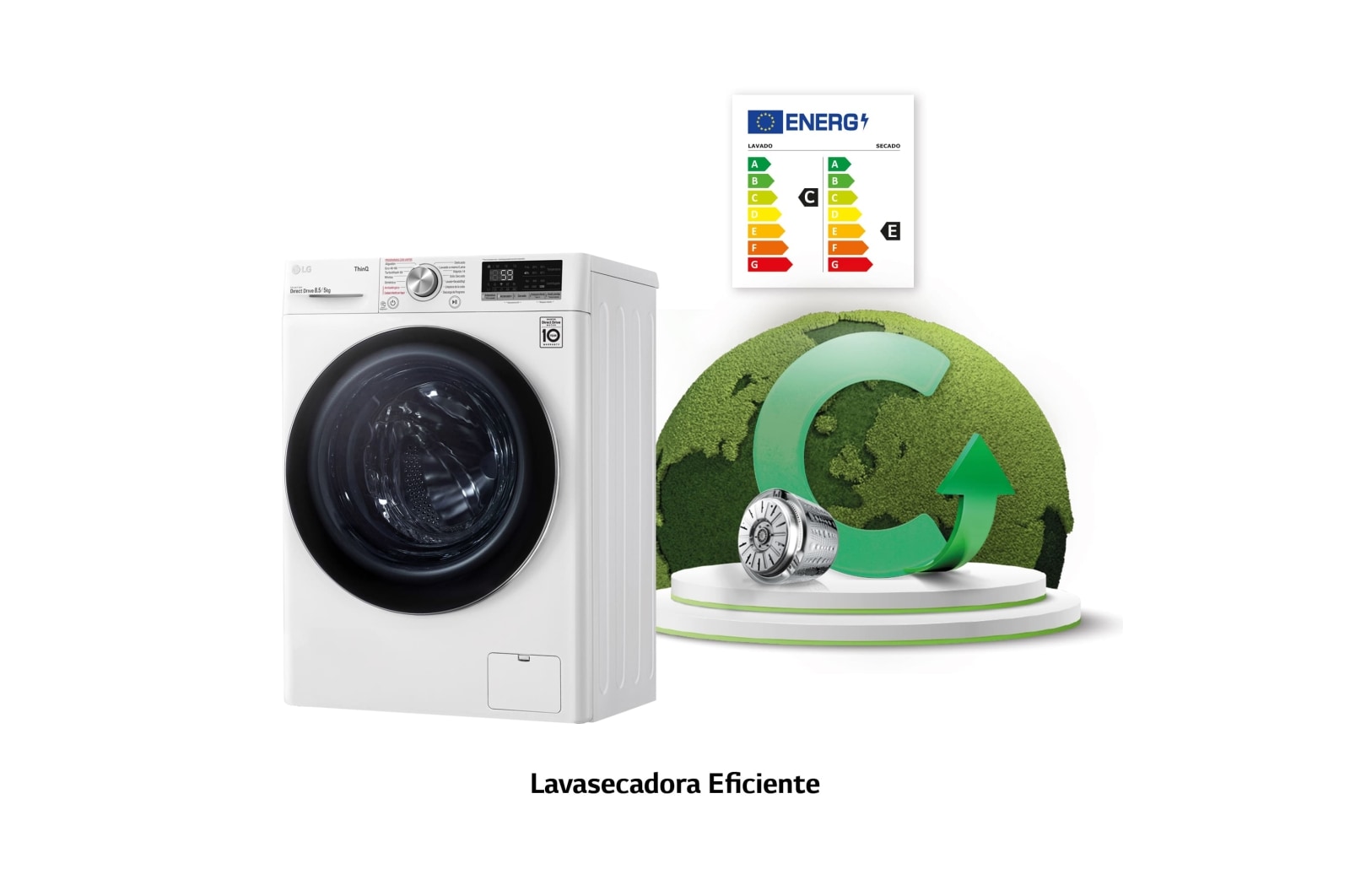 LG Lavasecadora inteligente AI Direct Drive 8,5/5kg, 1200rpm, Clasificación C(lavado)/E(secado), Blanca, Serie 500 Fondo especial, F2DV5S85S2W
