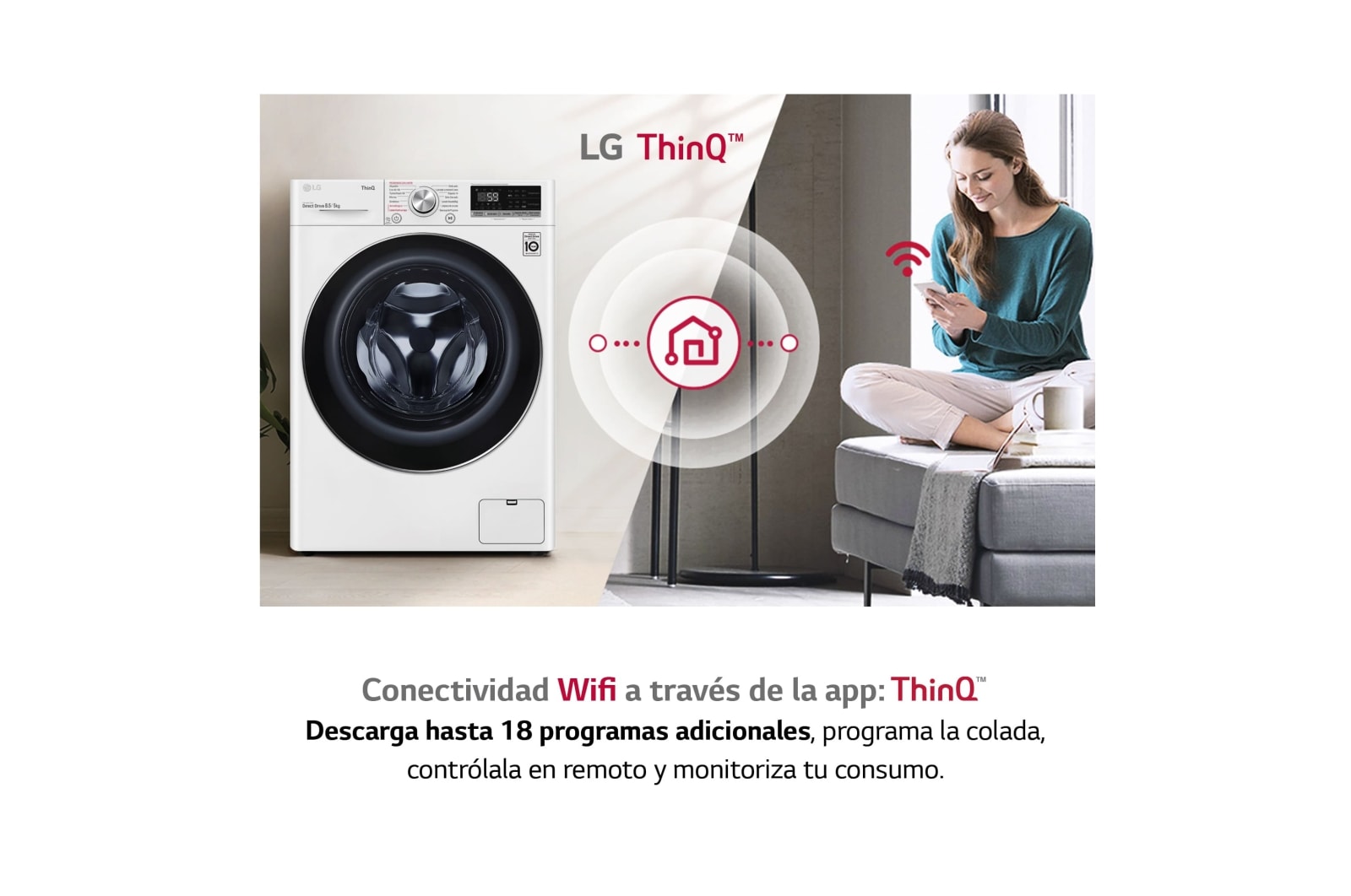 LG Lavasecadora inteligente AI Direct Drive 8,5/5kg, 1200rpm, Clasificación C(lavado)/E(secado), Blanca, Serie 500 Fondo especial, F2DV5S85S2W