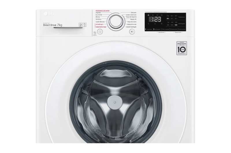 LG Lavadora inteligente AI Direct Drive 7kg, 1200rpm, Clasificación E, Blanca, Serie 200, F2WN2S70S3W