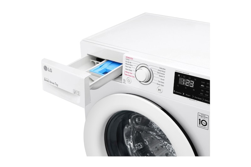 LG Lavadora AI Direct Drive con Vapor 7kg, 1200 Clasificación D, Blanca, Serie 300, F2WV3S70S3W