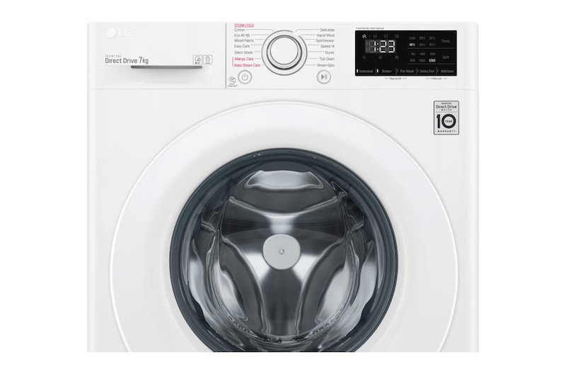 LG Lavadora AI Direct Drive con Vapor 7kg, 1200 Clasificación D, Blanca, Serie 300, F2WV3S70S3W