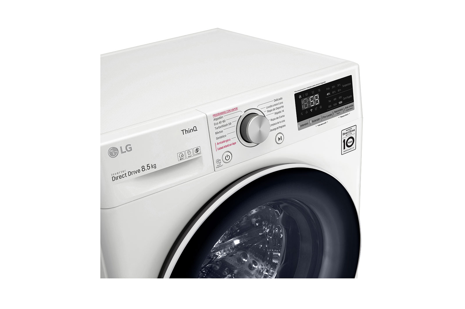 LG Lavadora inteligente AI Direct Drive 8.5kg, 1200rpm, Clasificación C, Blanca, Serie 500, F2WV5S85S0W