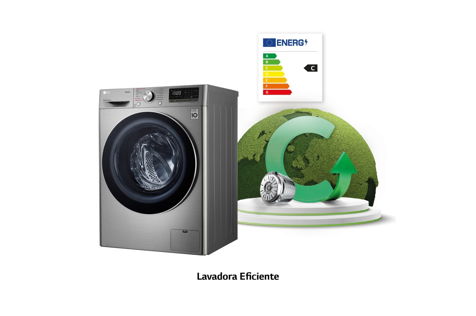 LG Lavadora inteligente AI Direct Drive 8,5kg, 1200rpm, Clasificación C, Inox antihuellas, Serie 500, F2WV5S85S2S