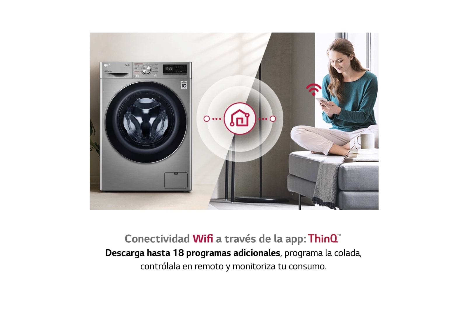 LG Lavadora inteligente AI Direct Drive 8,5kg, 1200rpm, Clasificación C, Inox antihuellas, Serie 500, F2WV5S85S2S