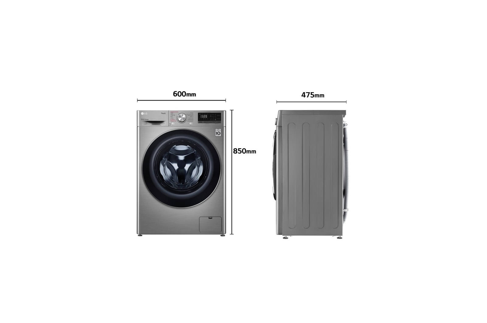 LG Lavadora inteligente AI Direct Drive 8,5kg, 1200rpm, Clasificación C, Inox antihuellas, Serie 500, F2WV5S85S2S