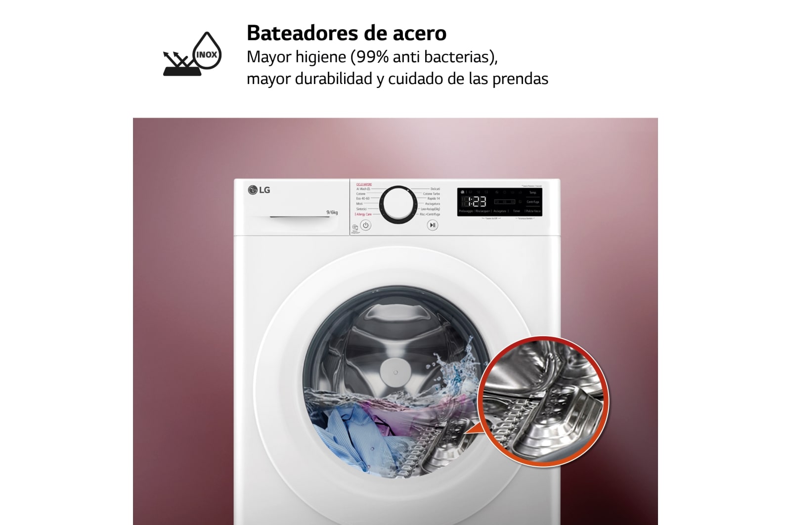 LG Lavasecadora inteligente AI Direct Drive TM, Vapor 9/6kg, 1400rpm, Un 10% más eficiente que A(lavado) /D(secado) Blanca, Serie 500 , F4DR5009A3W