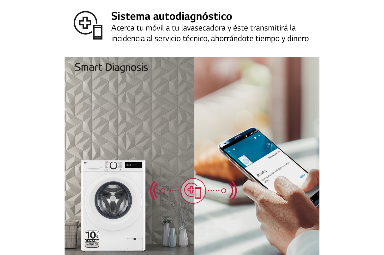 LG Lavasecadora inteligente AI Direct Drive TM, Vapor 9/6kg, 1400rpm, Un 10% más eficiente que A(lavado) /D(secado) Blanca, Serie 500 , F4DR5009A3W