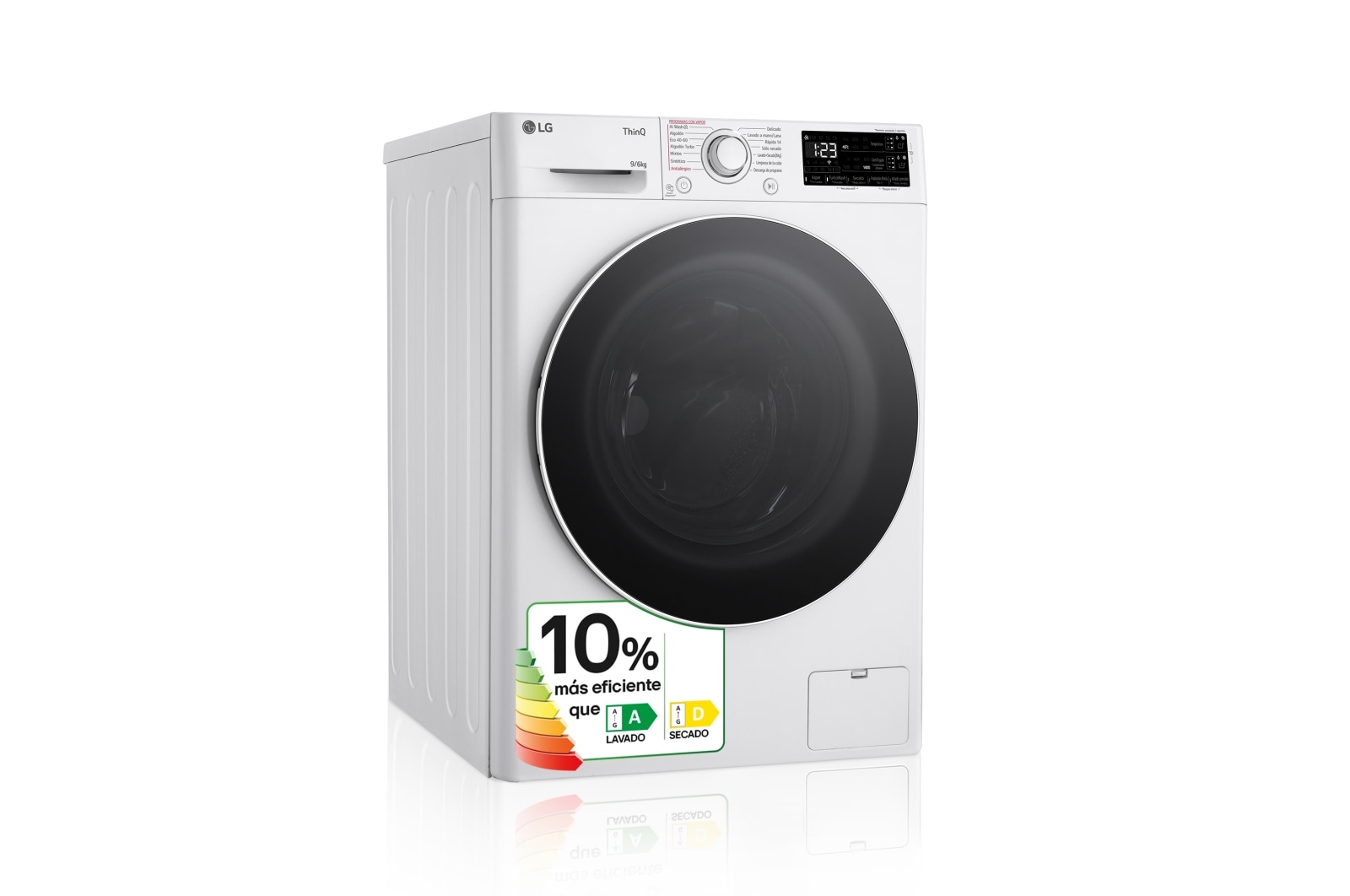 LG Lavasecadora inteligente AI Direct Driveᵀᴹ, Vapor 9/6kg, 1400rpm, Un 10% más eficiente que A(lavado) /D(secado) Blanca, Serie 500, F4DR5509A0W