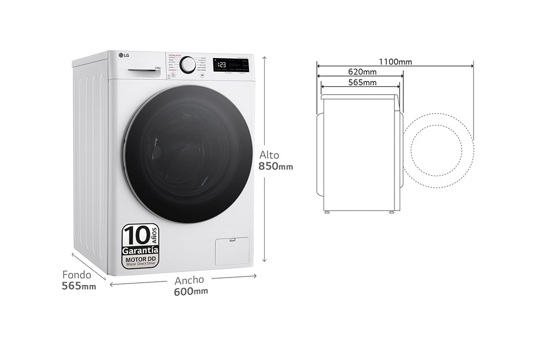 LG 9/6 kg y 1400 rpm Lavasecadora en Blanco, F4DR6009A1W