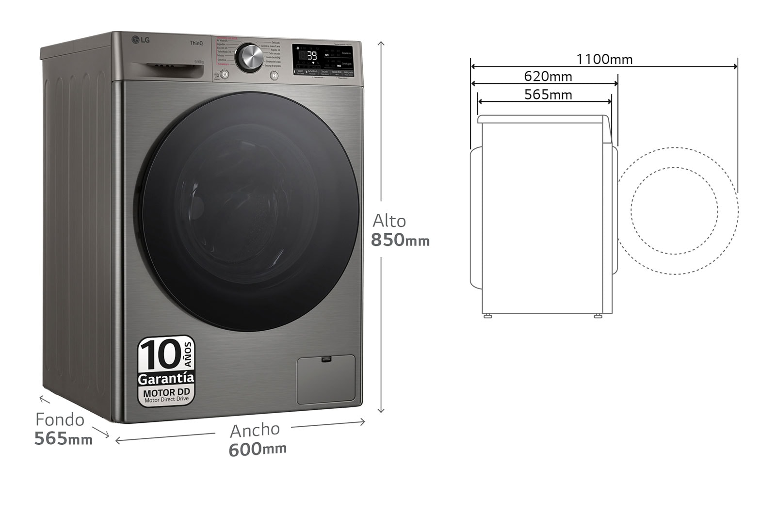 LG Lavasecadora inteligente AI Direct Drive™, Turbowash 360º, 9/6kg, 1400rpm, Un 10% más eficiente que  A(lavado) /D(secado), Blanca, Serie 700, F4DR7009AGS