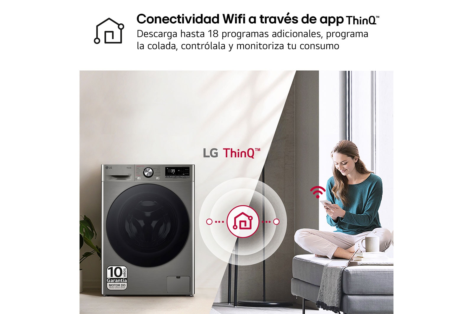 LG Lavasecadora inteligente AI Direct Drive™, Turbowash 360º, 9/6kg, 1400rpm, Un 10% más eficiente que  A(lavado) /D(secado), Blanca, Serie 700, F4DR7009AGS