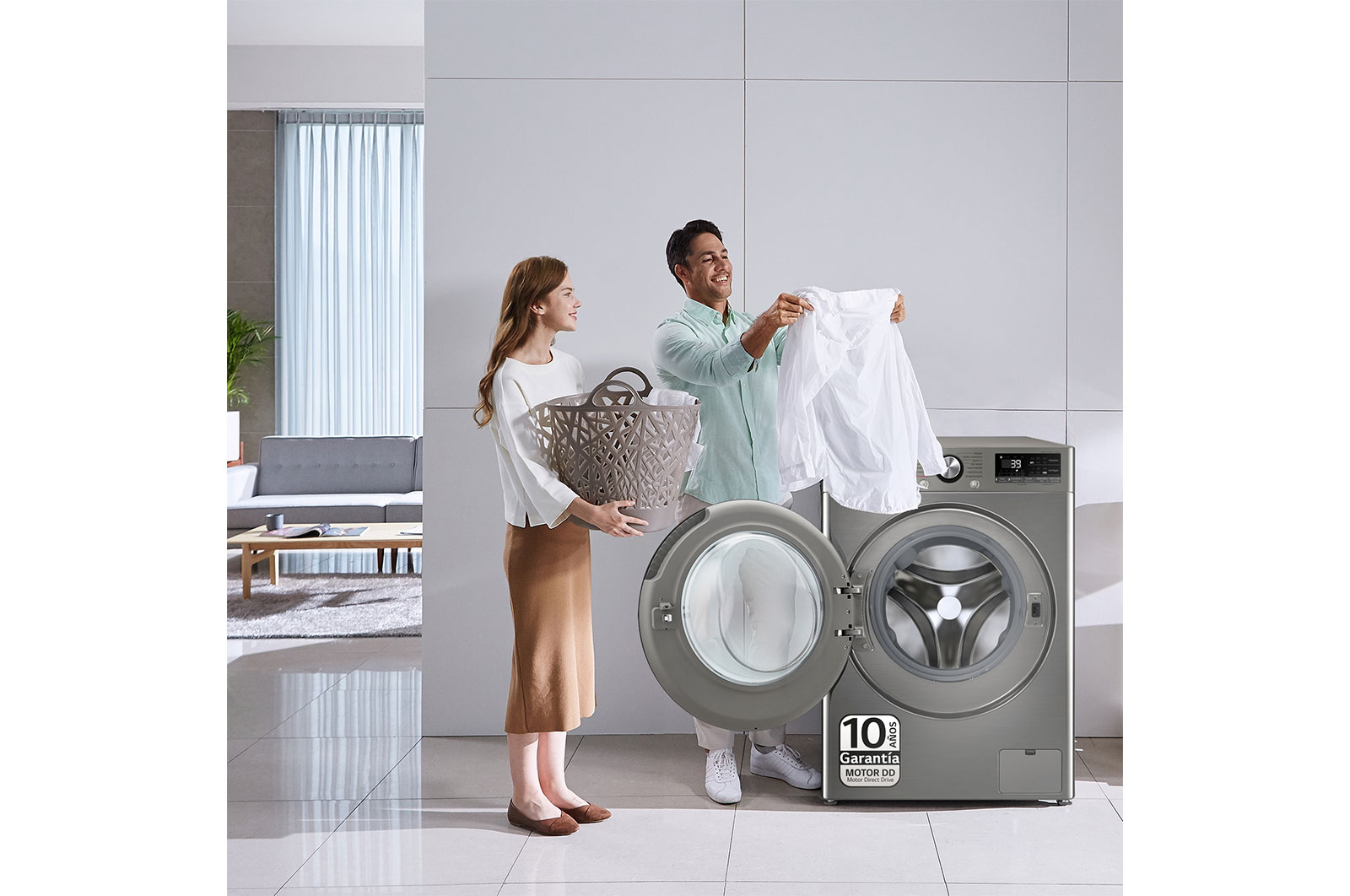 LG Lavasecadora inteligente AI Direct Drive™, Turbowash 360º, 9/6kg, 1400rpm, Un 10% más eficiente que  A(lavado) /D(secado), Blanca, Serie 700, F4DR7009AGS