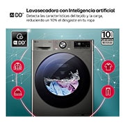 LG Lavasecadora inteligente AI Direct Drive™, Turbowash 360º, 9/6kg, 1400rpm, Un 10% más eficiente que  A(lavado) /D(secado), Blanca, Serie 700, F4DR7009AGS