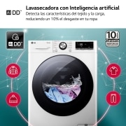 LG Lavasecadora inteligente AI Direct Drive TM, Turbowash 360º, 11/6kg, 1400rpm,  Un 10% más eficiente que  A(lavado) /D(secado) Blanca, Serie 700, F4DR7011AGW