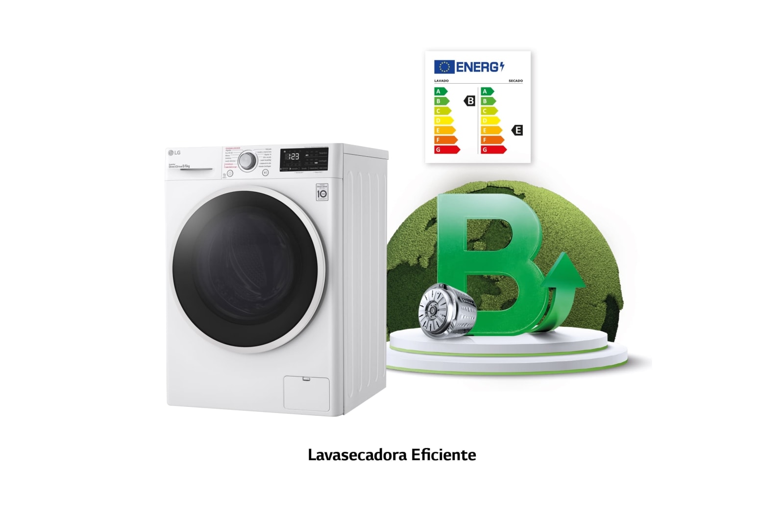 LG Lavasecadora inteligente AI Direct Drive™, con Vapor 8/6kg, 1400rpm, Clasificación B(lavado)/E(secado) Blanca, Serie 310, F4DV3108S0W