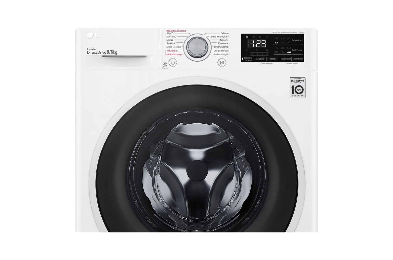 LG Lavasecadora inteligente AI Direct Drive™, con Vapor 8/6kg, 1400rpm, Clasificación B(lavado)/E(secado) Blanca, Serie 310, F4DV3108S0W