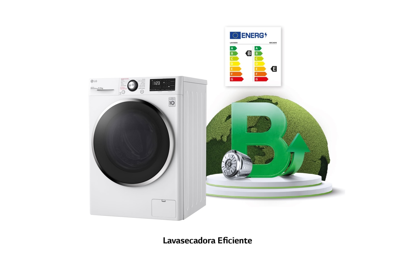 LG Lavasecadora inteligente  AI Direct Drive™,  con Vapor  9/6kg, 1400rpm,  Clasificación B(lavado)/E(secado) Blanca, Serie 310, F4DV3109S2W