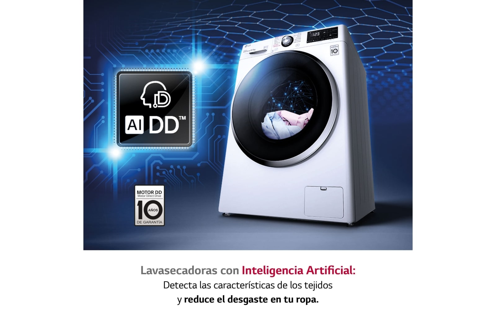 LG Lavasecadora inteligente  AI Direct Drive™,  con Vapor  9/6kg, 1400rpm,  Clasificación B(lavado)/E(secado) Blanca, Serie 310, F4DV3109S2W