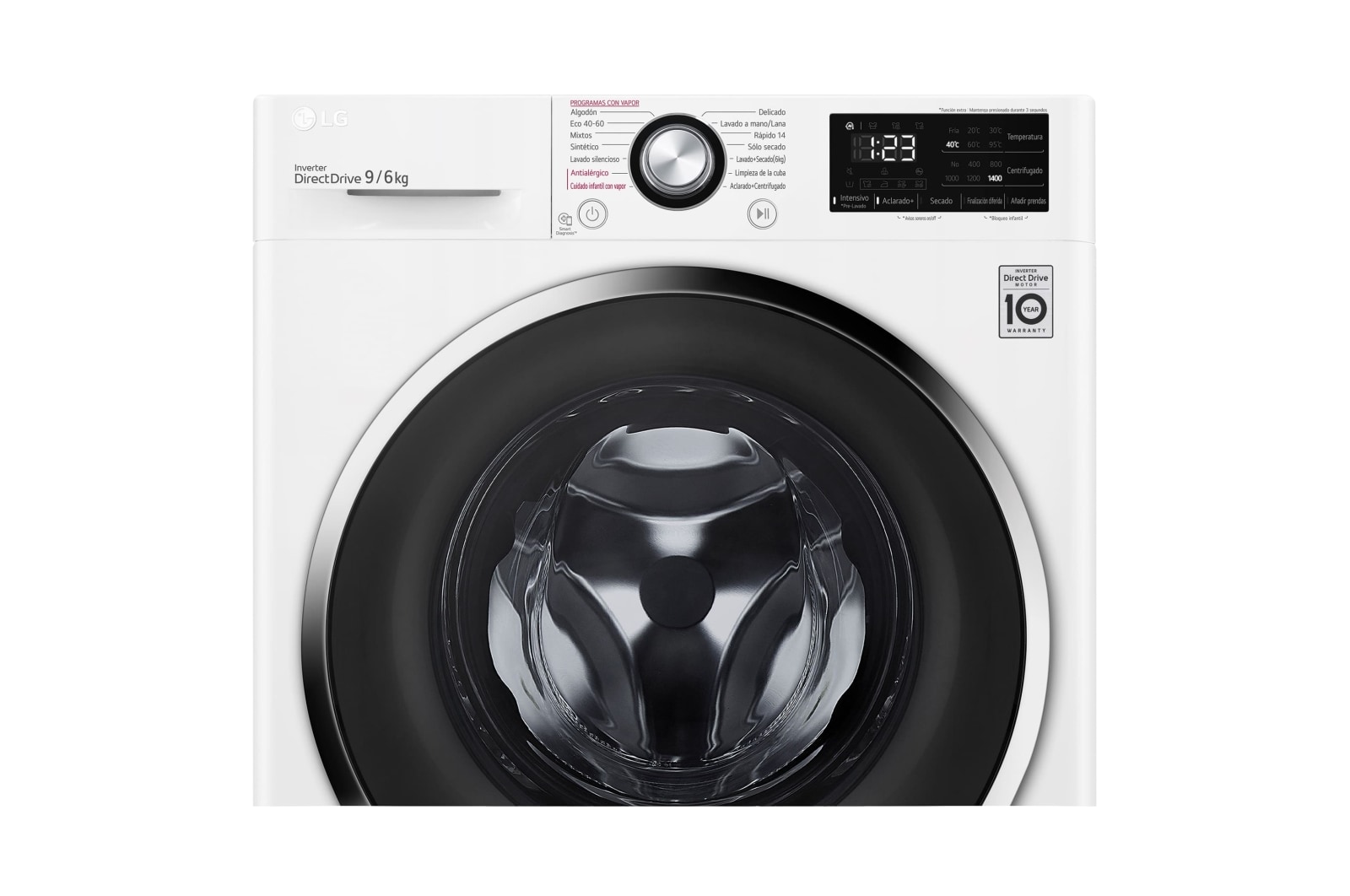 LG Lavasecadora inteligente  AI Direct Drive™,  con Vapor  9/6kg, 1400rpm,  Clasificación B(lavado)/E(secado) Blanca, Serie 310, F4DV3109S2W