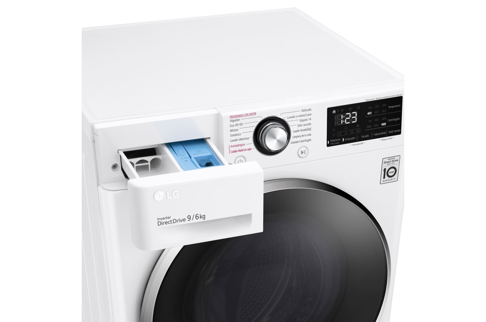 LG Lavasecadora inteligente  AI Direct Drive™,  con Vapor  9/6kg, 1400rpm,  Clasificación B(lavado)/E(secado) Blanca, Serie 310, F4DV3109S2W