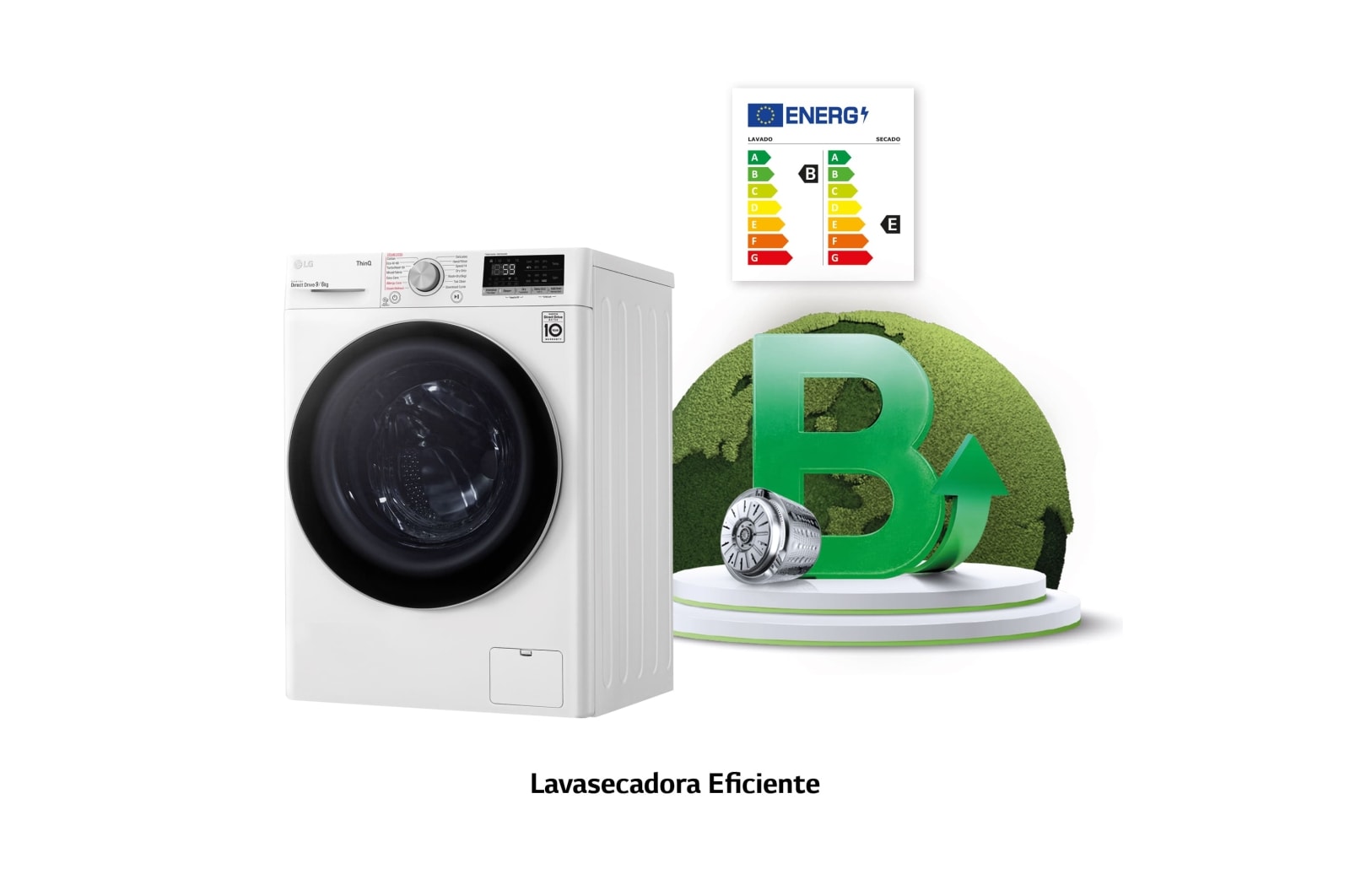 LG Lavasecadora inteligente AI Direct Drive 9/6kg, 1400rpm, Clasificación E, Blanca, Serie 500, F4DV5009S1W