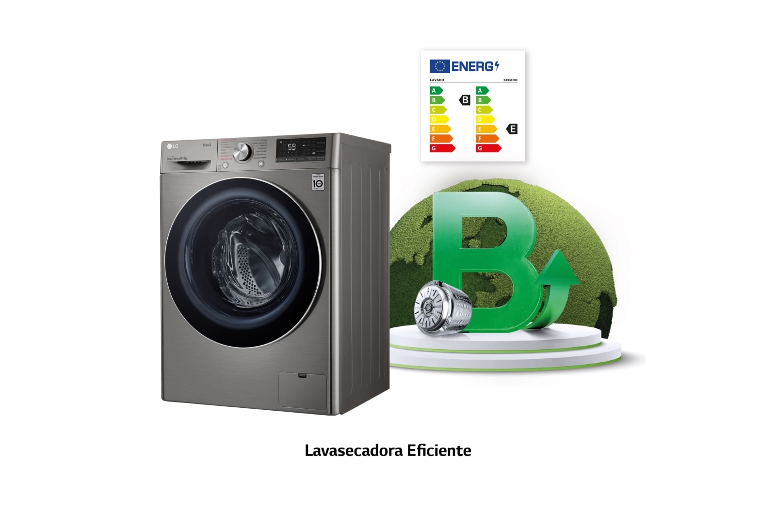 LG Lavasecadora inteligente AI Direct Drive 9/6kg, 1400rpm, Clasificación B(lavado)/E(secado), Inox antihuellas, Serie 500, F4DV5009S2S