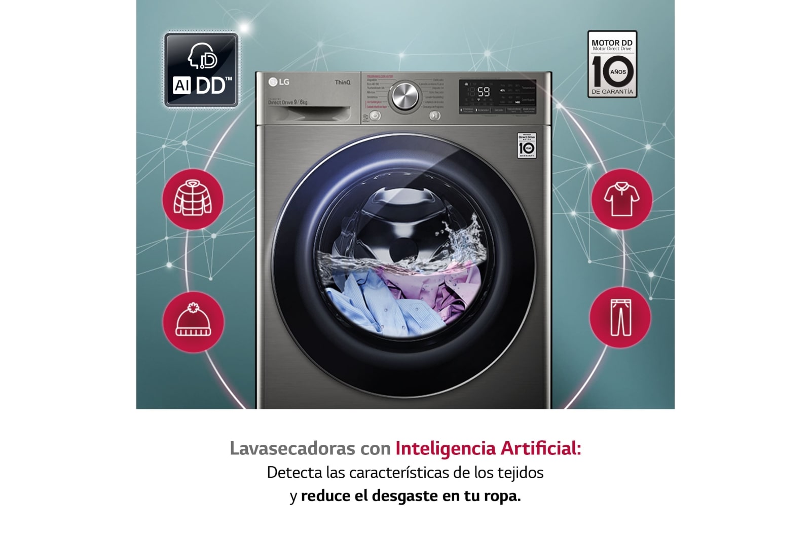 LG Lavasecadora inteligente AI Direct Drive 9/6kg, 1400rpm, Clasificación B(lavado)/E(secado), Inox antihuellas, Serie 500, F4DV5009S2S