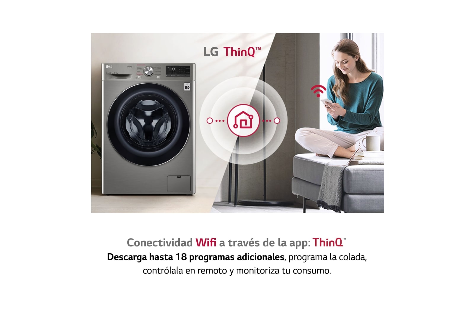 LG Lavasecadora inteligente AI Direct Drive 9/6kg, 1400rpm, Clasificación B(lavado)/E(secado), Inox antihuellas, Serie 500, F4DV5009S2S