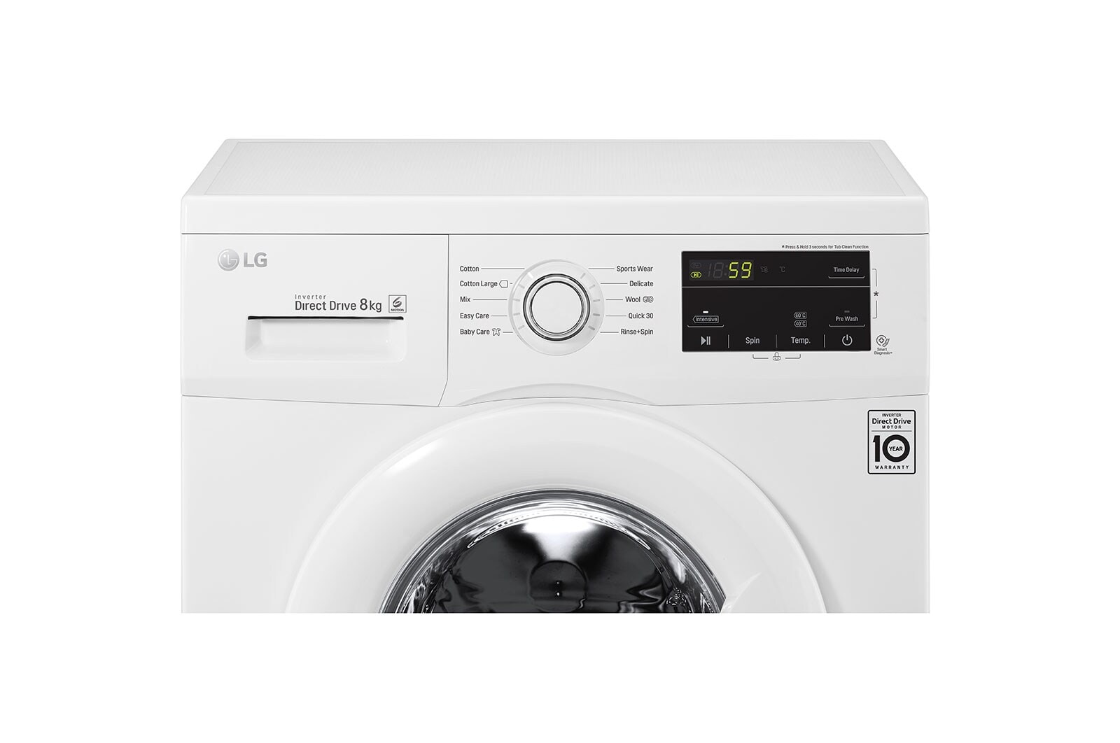 LG Lavadora Inverter Direct Drive 8kg, 1400 Clasificación D, Blanca, Serie 100, F4J3TN3W