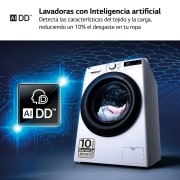 LG Lavadora inteligente AI Direct Drive,  Vapor,  9kg ,  1400rpm Un 10% más eficiente que A, Serie 500, F4WR5009A6W