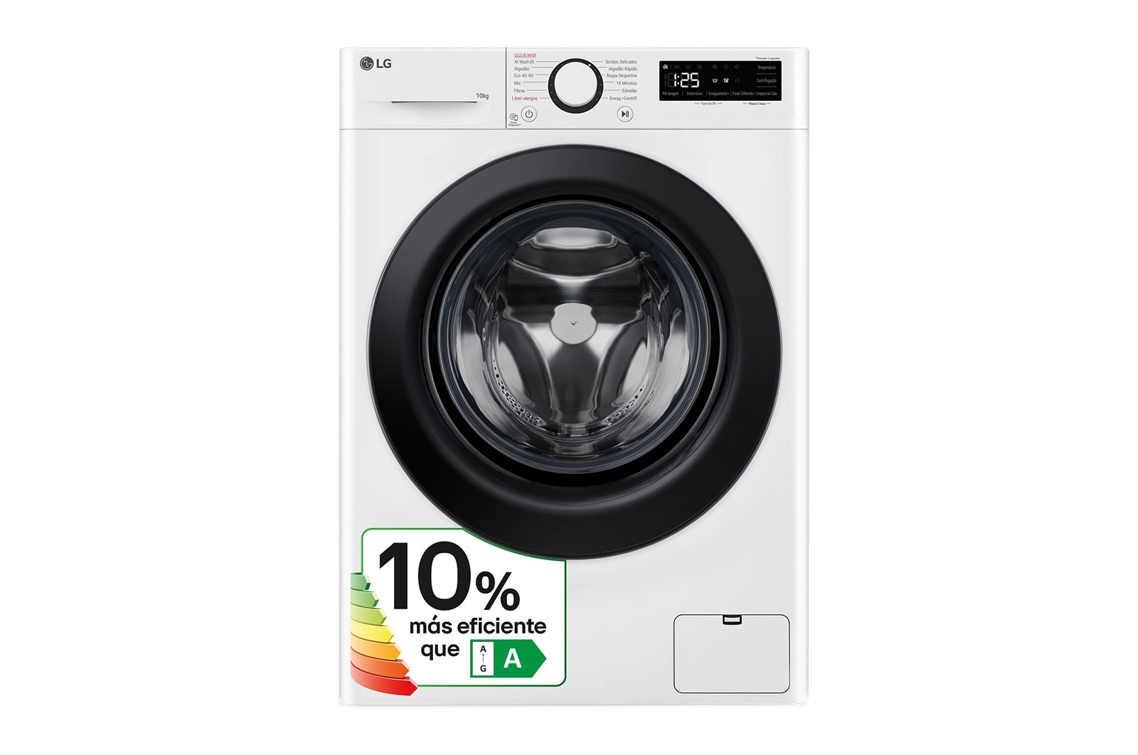 LG Lavadora inteligente AI Direct Drive,  Vapor,  10kg ,  1400rpm Un 10% más eficiente que A, Serie 500, F4WR5010A6W