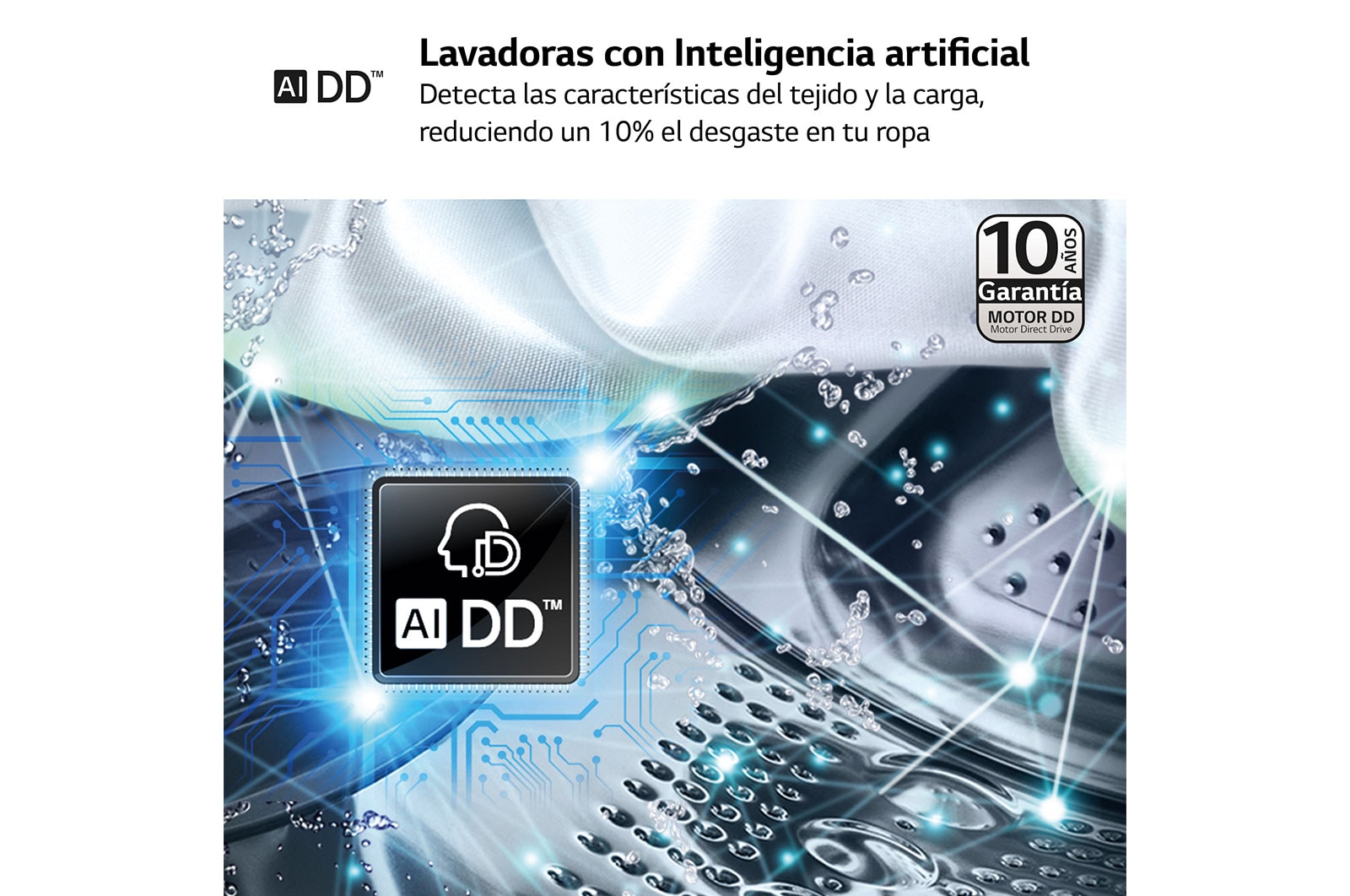 LG Lavadora inteligente AI Direct Drive,  Vapor,  10kg ,  1400rpm Un 10% más eficiente que A, Serie 500, F4WR5010A6W