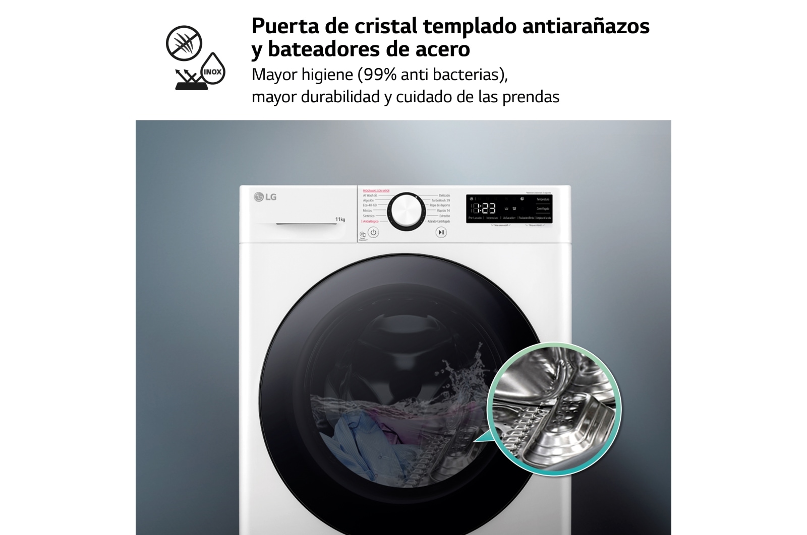 LG Lavadora inteligente AI Direct Drive. TurboWash 360º, Vapor, 11kg , 1400rpm Un 10% más eficiente que A, Serie 600, F4WR6011AGW