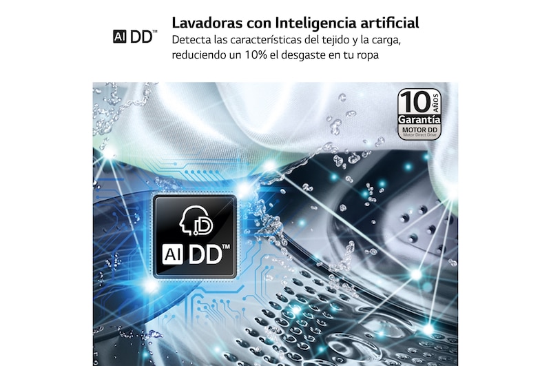 LG Lavadora inteligente AI Direct Drive. TurboWash 360º, Vapor+, 9kg , 1400rpm Un 10% más eficiente que A, Serie 700, F4WR7009AGS