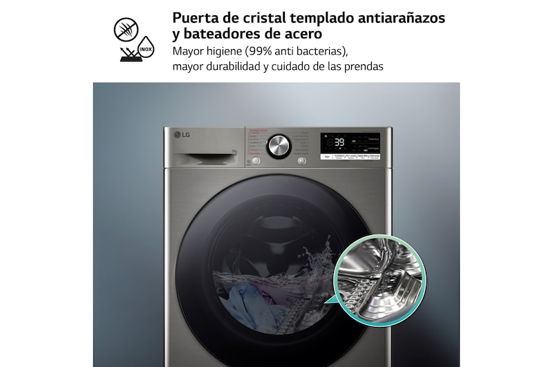 LG Lavadora inteligente AI Direct Drive. TurboWash 360º, Vapor+, 9kg , 1400rpm Un 10% más eficiente que A, Serie 700, F4WR7009AGS