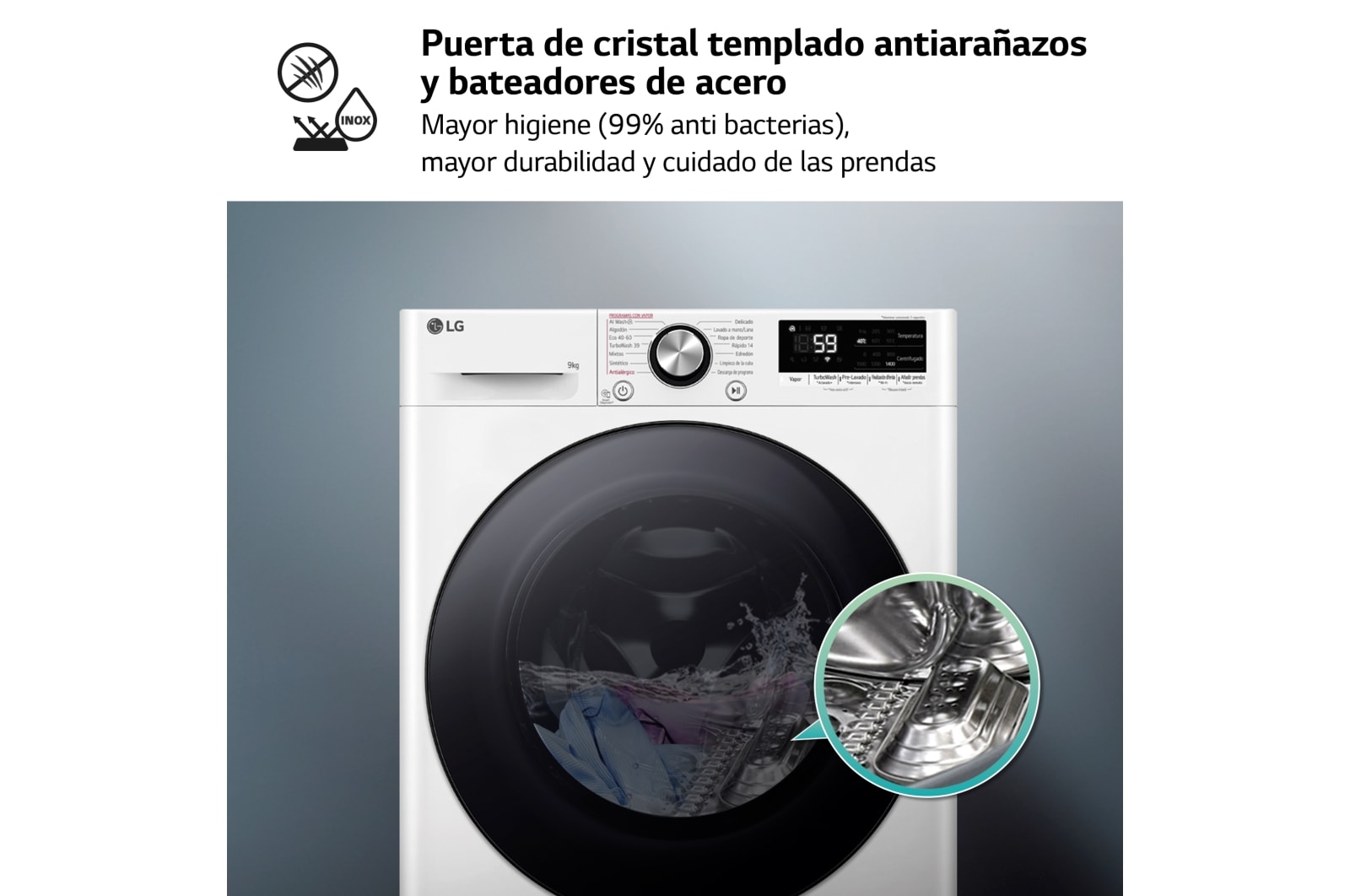 LG Outlet Lavadora inteligente AI Direct Drive. TurboWash 360º, Vapor+, 9kg , 1400rpm Un 10% más eficiente que A, Serie 700, F4WR7009AGW.OUTLET