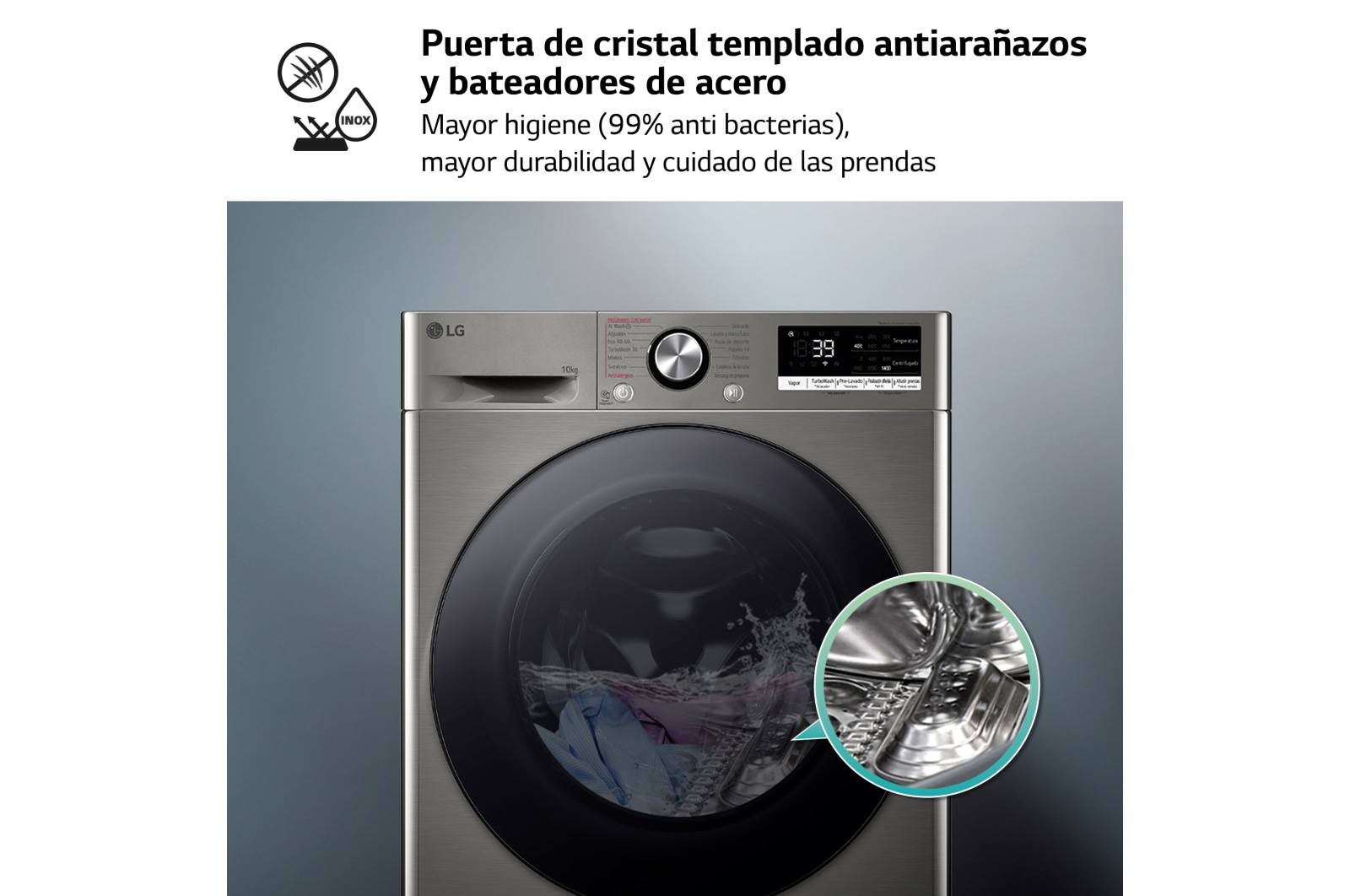 LG Lavadora inteligente AI Direct Drive. TurboWash 360º, Vapor+, 10kg , 1400rpm Un10% más eficiente que A, Serie 700, F4WR7010AGS