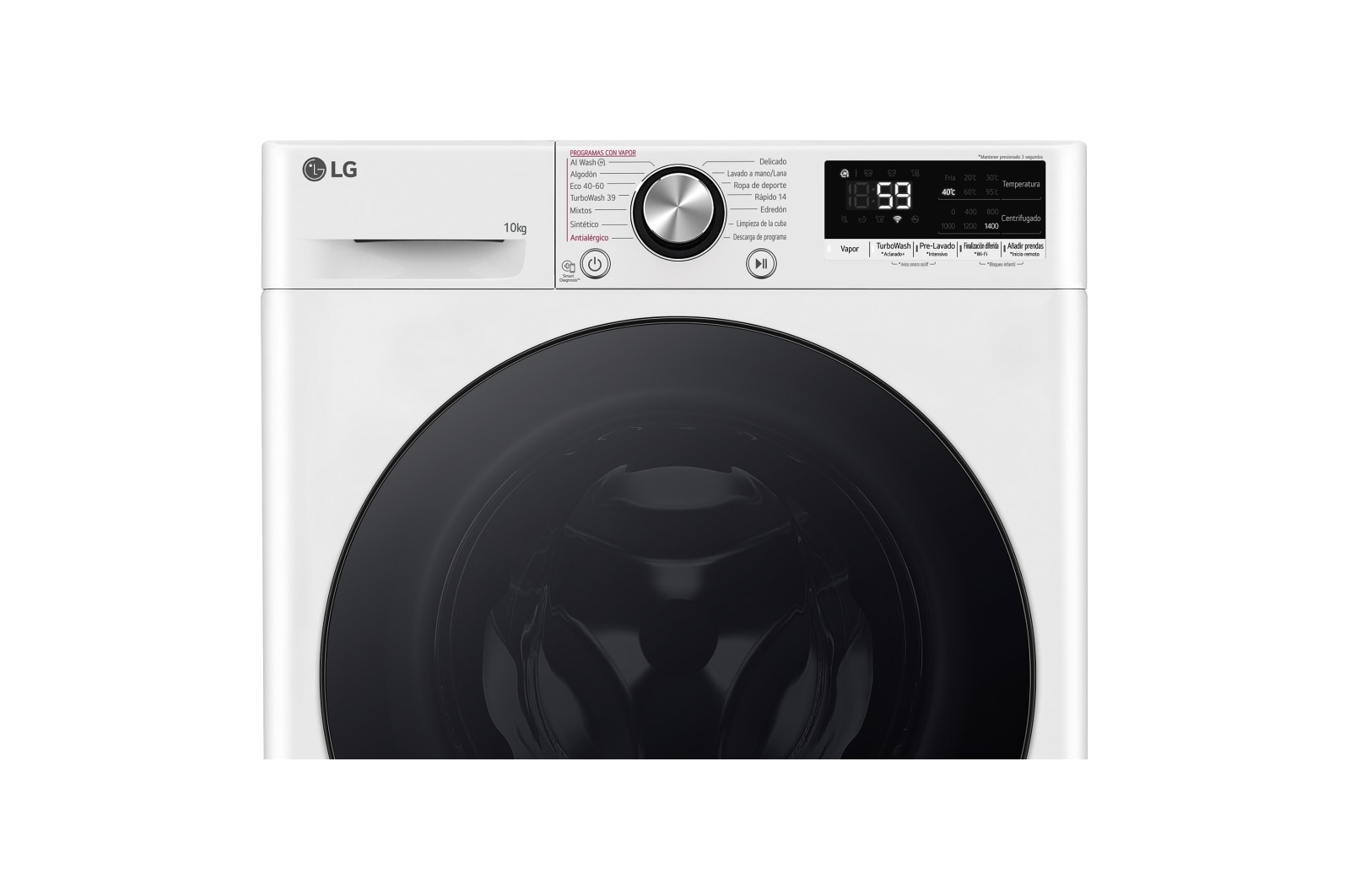 LG Lavadora 10kg , 1400rpm Un 10% más eficiente que A, TurboWash 360º- Steam +, F4WR7010AGW.OBSEXC